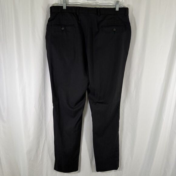 Ted Baker 100% Wool Pants Men's 35 R Black Striped Joe CT Flat Front Pockets - Picture 8 of 13